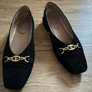 Sam Edelman Black Loafers with Gold Chain Detail